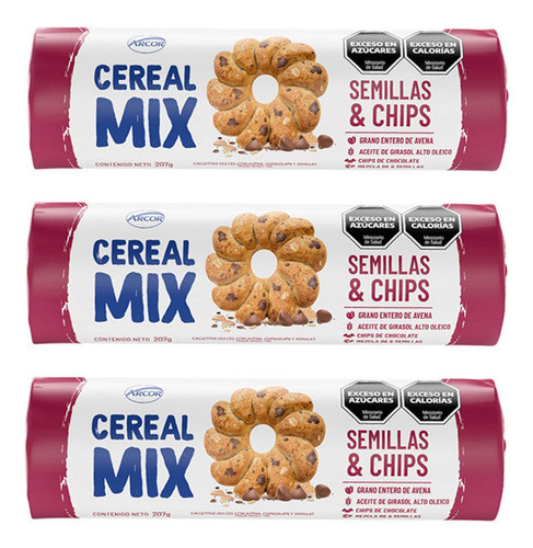 Cereal Mix Galletas Semillas & Chips 207grs X 3un Cioccolato 0