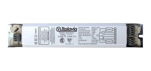 Balasto Electronico Italavia P/ 3 Tubos Fluor T8 36w/40w 0