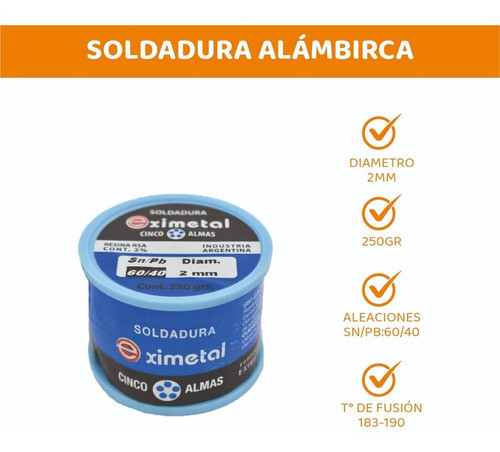 Estaño En Alambre 2 Mm 60% 40% Eximetal Soldar X250gr 1