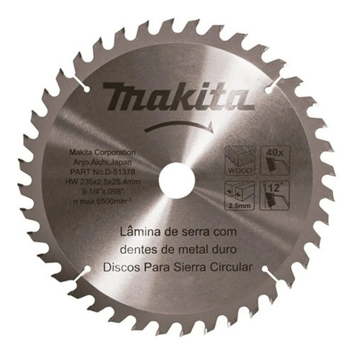 Lamina 9 1/4 X 40d  P/ Serra Circular 5902 Madeira Makita 0