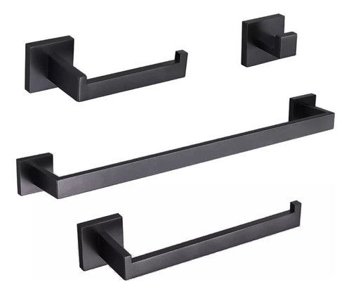 Kit Banheiro Aço Inox Preto Fosco Linha Luxo Premium 4 Peças 0