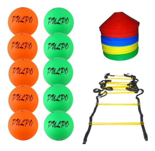 Combo 10 Pelotas Pulpo Pvc N°2 + 20 Conos + Escalera 0