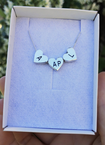 Cadena Con 3 Dijes Corazones Pasantes Con Grabado Plata 925 0