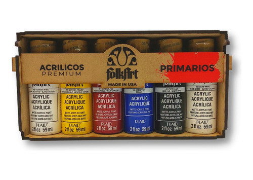 Set 6 Pinturas Acrilicas 59ml Folkart Tonalidad Primarios 0
