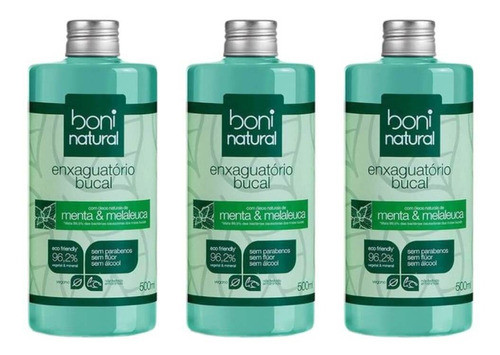 Boni Natural Enxag Bucal Menta S/ Fluor 500ml (kit C/03) 0