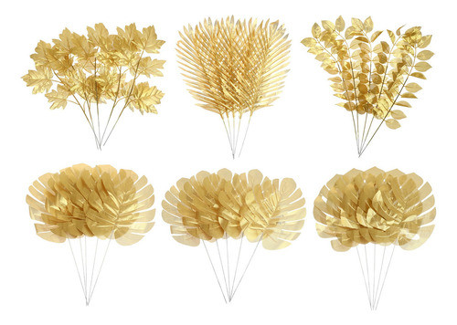 Folhas Artificiais: 30pcs Folha Tropical Dourada Com Hastes 0