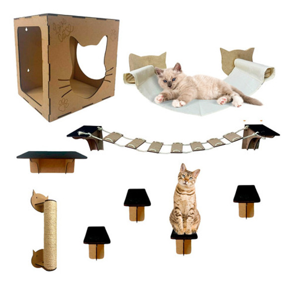 Kit Combo Playground Gatos 9 Pcs Poste Arranhador Rede Cama 0