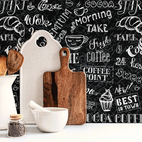 Papel De Parede Preto Welcome Coffee Take Love Lávavel 3m 1
