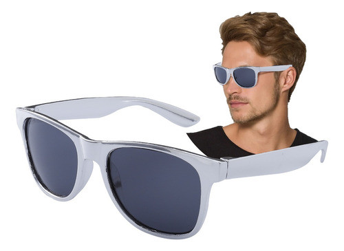 5 Lentes Anteojo De Sol Metalizado Plateado Fiesta Cotillon 0