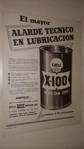 P90 Clipping Publicidad Lubricante X-100 Shell Año 1958 0
