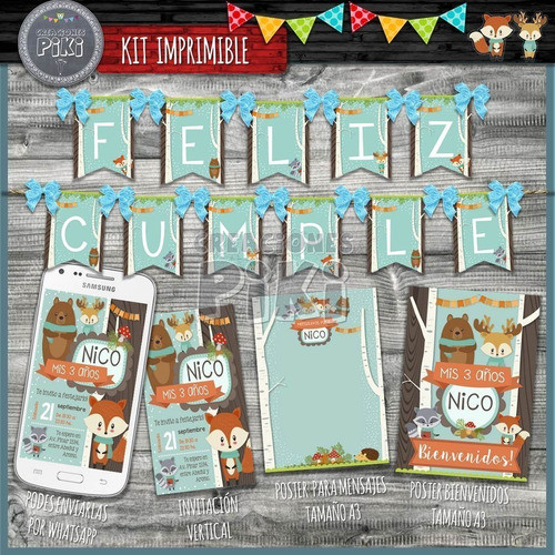 Kit Imprimible Candy Bar Animales Zorro Oso Mapache 1