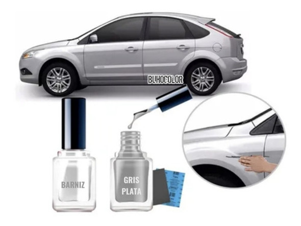 Kit Retoque Fix Gris Plata Universal + Aplicador + Esmalte 1