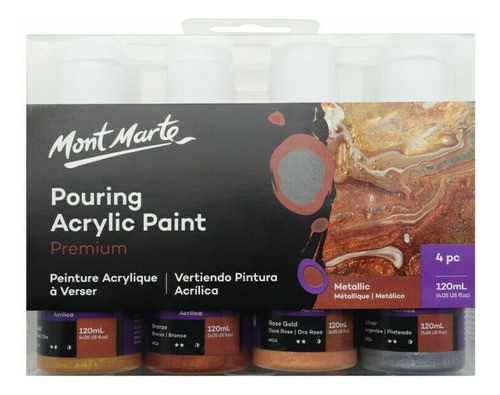Set 4 Pintura Pouring Premium Mont Marte X120ml Metallic 0