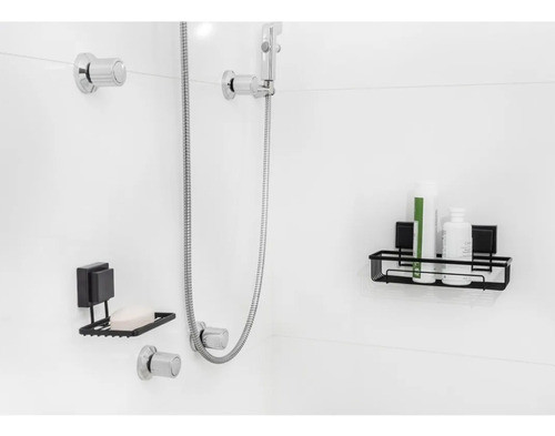 Porta Shampoo Prateleira Ventosa Banheiro Parede Preto Fosco 1