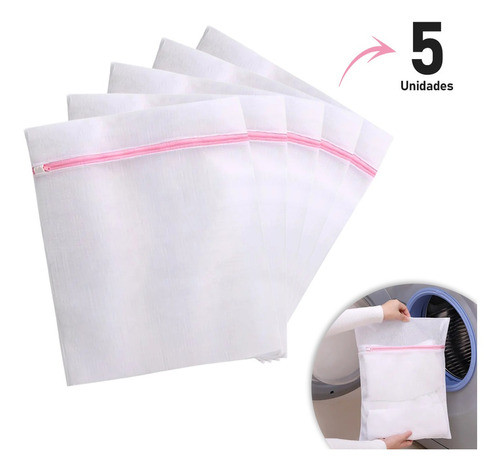 Kit 5 Sacos Lavagem Roupa Prático Eficiente Resistente 0