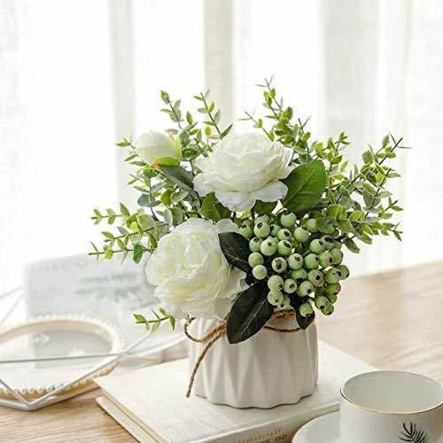 Naweida Flores Artificiales Con Pequeño Jarrón De Cerámica R 0