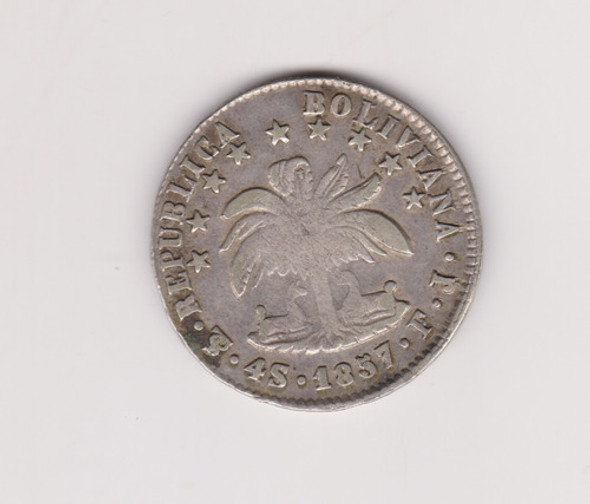 Moneda Bolivia 4 Soles Año 1857 Fj Plata Muy Bueno 0