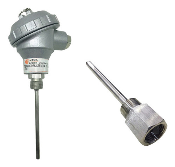 Termopar Pt100 3 Fios 235mm C/cabeçote C/ Poço Rosca 1/2 Bsp 1