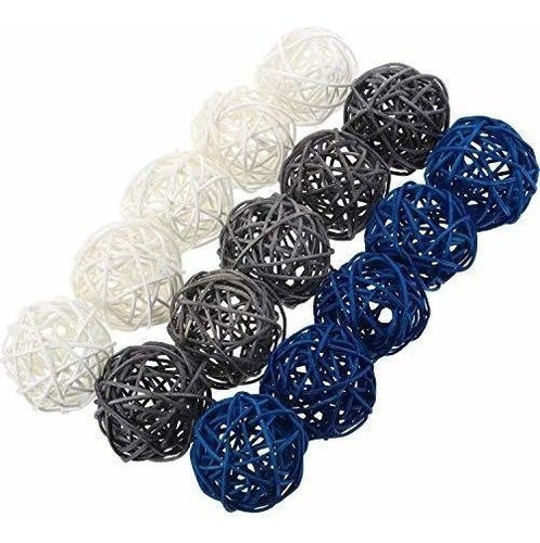 Esferas Decorativas De Ratan 15u./blanco Gris Azul 1