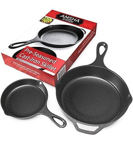 Pre-sazonado De Hierro Fundido Sartén Conjunto De 2 Piezas ( 0