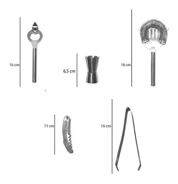 Kit Coctelería Acero Inoxidable Barman Bebida Profesional 1