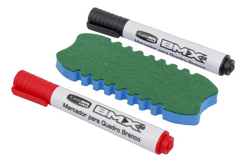 Kit Marcador Duas Cores Azul E Vermelho Com Apagador De Eva 0