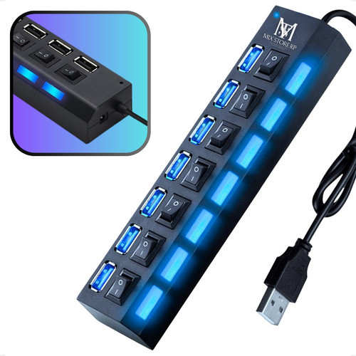 Régua Hub Usb 7 Portas Entradas Mouse Hd Envio Imediato 0
