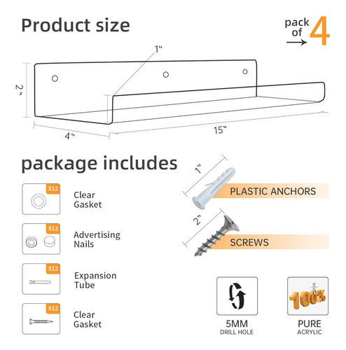 Estantes Flotantes Acrílicos Meishida, Juego De 4, Estantes 1