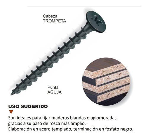 200 Tornillos Drywall Autoperforante 8 X 1 3/4´´ Paso Grueso 1