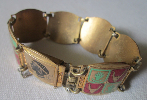 Pulsera Antigua Bronce Dorado Al Mercurio Escudos Esmalte 1