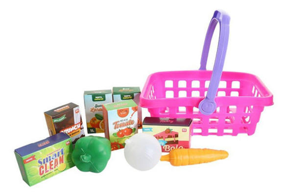 Cesta Supermercado Brinquedo Infantil Com Frutas Educativo 0