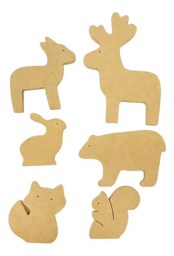 Pack 5  Animales Mdf Surtido Marino Bosque Granja Dino Selva 1