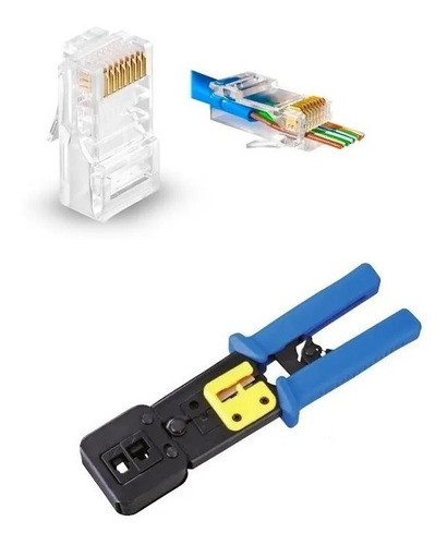 Pinza Crimpiadora Rj45 8 Contactos Pasante 376z + 100 Fichas 0