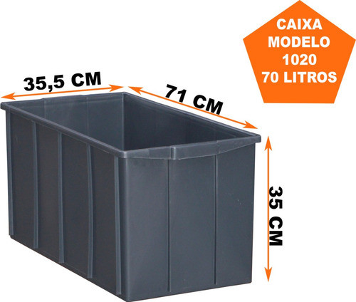 Caixa Plástica Preta 70 Litros Modelo 1020 Sem Tampa 1