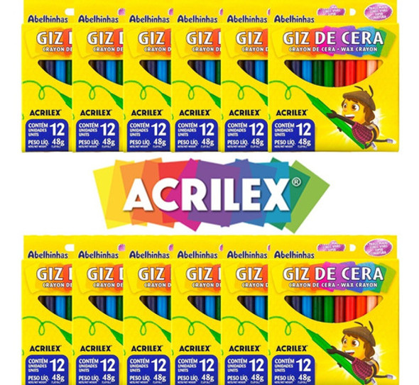 Kit 12 Caixas De Giz De Cêra 12 Cores Acrilex Escola Atacado 0