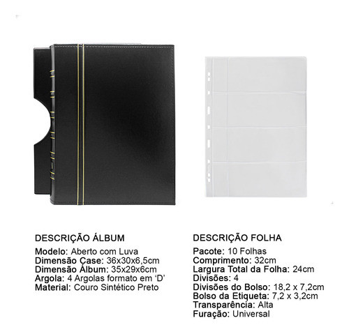 Álbum De Luxo Preto 10 Folhas C/ Bolso P/ 40 Cédulas 3bzn G 1