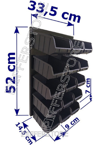 Painel P/ Ferramentas Preto C/ 15 Caixas Prateleira Estante 1