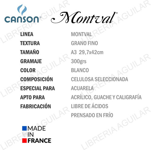 10 Papel Canson Montval A3 300gr Para Acuarela Grano Fino 1