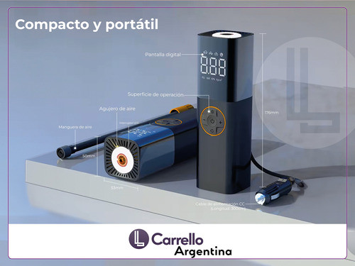 Compresor De Aire Inflador Portatil Carrello Digital 12v Dc 1