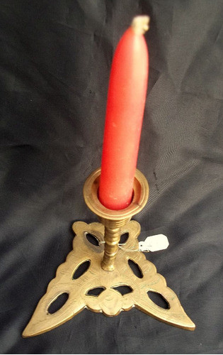 Candelero Candelabro Bronce Base Mariposa Antiguo Muy Bello 1