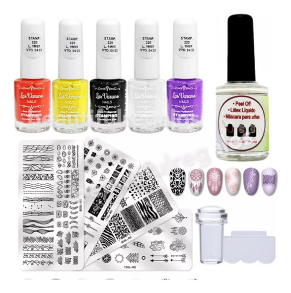 Kit X7 De Stamping Placa Sello Esmaltes Uñas Decoración Nail 0 Kit X7 De Stamping Placa Sello Esmaltes Uñas Decoración Nail 0