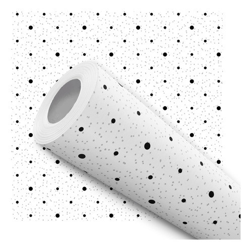 Papel De Parede Adesivo Branco Poá Dots Bolinhas Pretas 12m 0