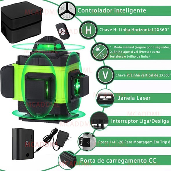 Nível Laser De 16 Linhas 3° Auto Nivelamento E Tela Digital 1