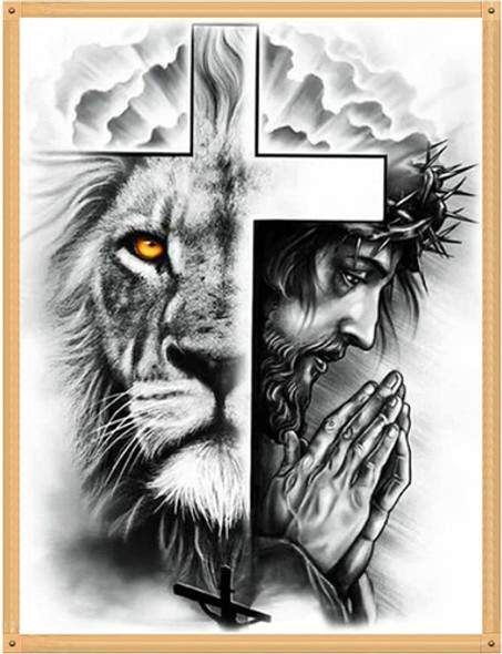 Kit De Bordado León Y Jesus Para Principiantes, 30x40cm 0