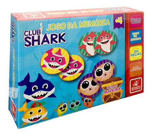 Jogo Da Memória Infantil 24 Peças Em Madeira Club Shark 2260 1