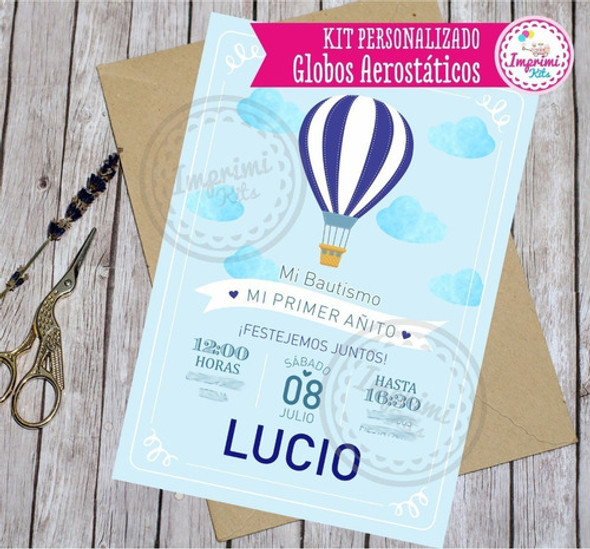 Invitación Imprimible Y Png Globo Aerostatico Azul 1