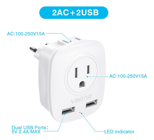 Vintar - Adaptador De Enchufe De Viaje Europeo, Adaptador De 1