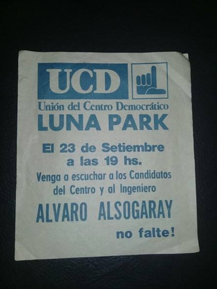 Volante De Campaña Politica Ucd Alsogaray Acto Luna Park 0