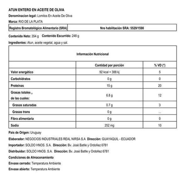 Atún Lomito En Aceite De Oliva Río De La Plata 354 Grs. 1