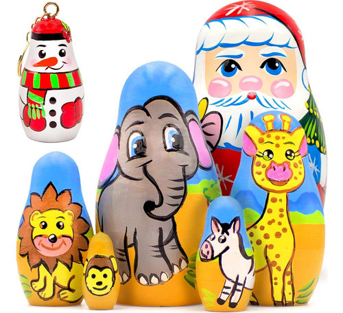 Aevvv Nesting Dolls Zoo Set 5 Pcs + Santa Stacking Dolls Y S 0